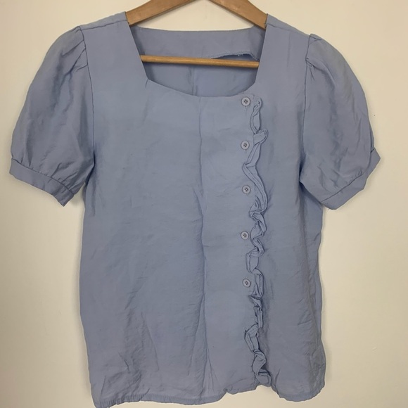 Emerge Blue Ruffle Button Blouse - Picture 2 of 6